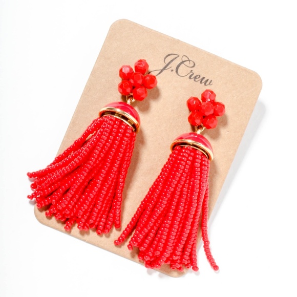 J. Crew Jewelry - Jcrew red beads tussle flower earrings